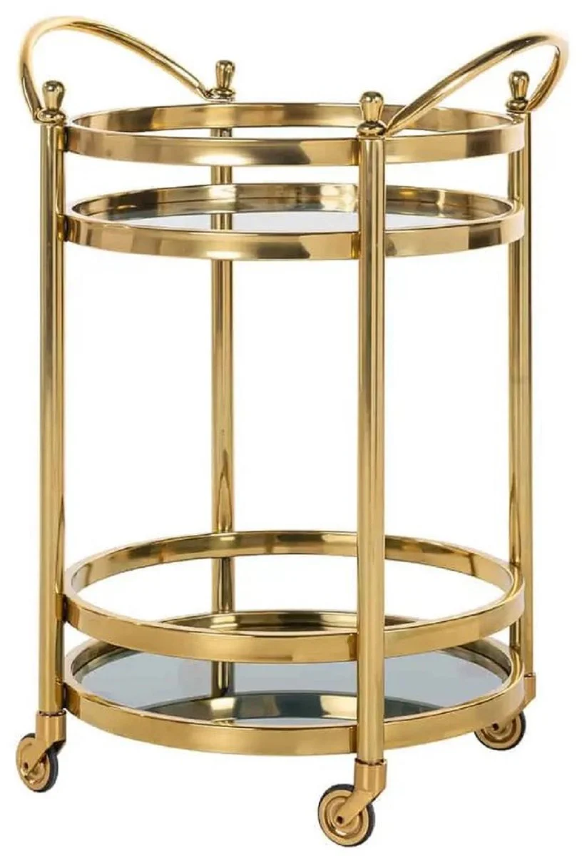 Luxus Servierwagen Gold 55 x 45 x H. 74,5 cm - Hotel Restaurant Gastronomie Trolley - Luxus Hotel & Restaurant Accessoires