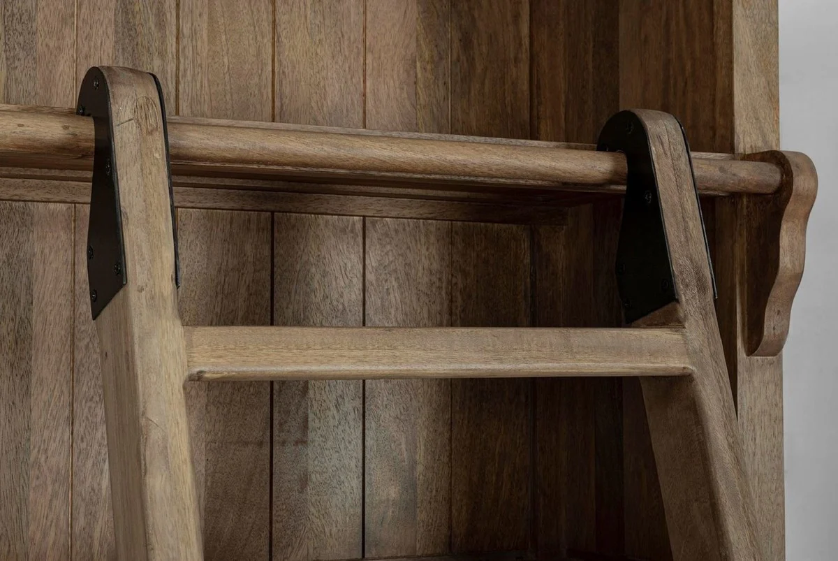 Country house style cabinet with ladder brown 143.5 x 40.6 x H. 233.7 cm - bookcase - shelf cabinet - living room cabinet - office cabinet - country house style furniture