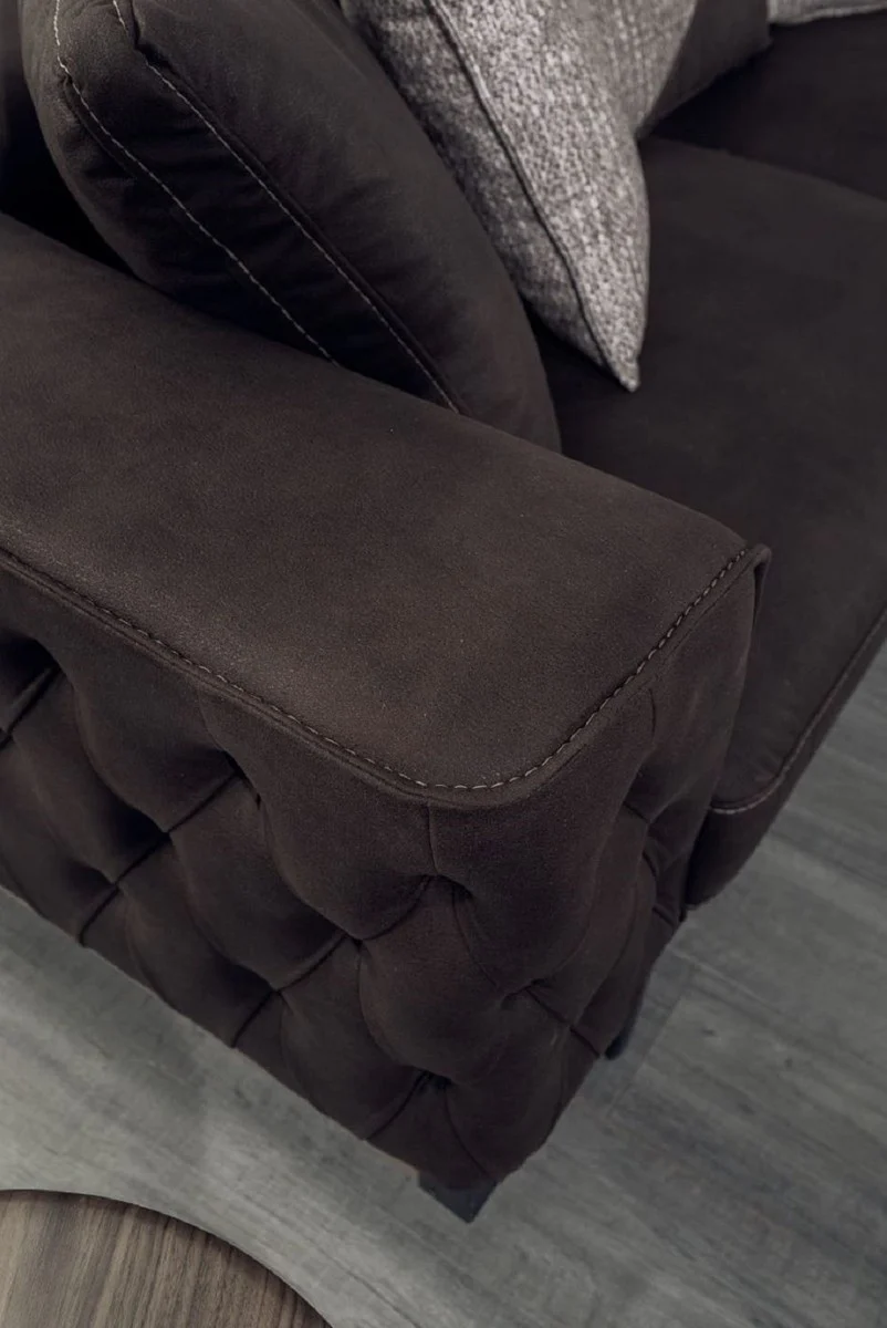 Luxury Chesterfield 3-seater sofa brown / black 240 x 96 x H. 75 cm - Living room sofa - Hotel sofa - Living room furniture - Chesterfield furniture - Luxury furniture - Luxury furnishings