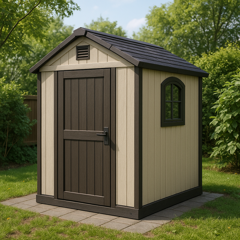 Gartenhaus aus Kunstharz 195x195x214 beige/schwarz nCzsJIC384Zq