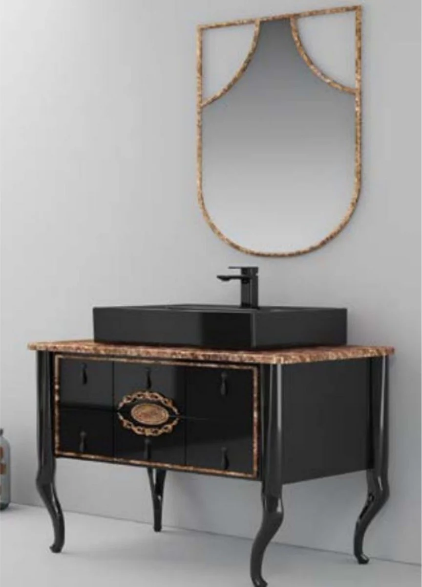 Luxury baroque bathroom set high gloss black / brown - 1 washbasin & 1 ceramic washbasin & 1 wall mirror - bathroom furniture in baroque style - baroque furniture - baroque furnishings