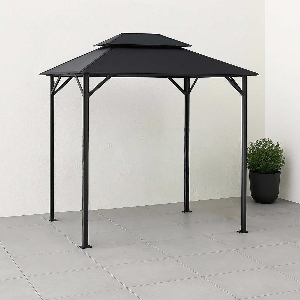 Schwarze Metallpergola für Terrassengrill, 220 x 150 x 260 cm