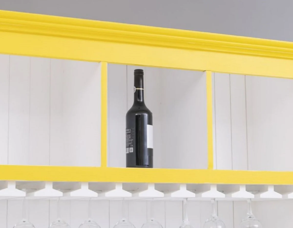 Country house style solid wood bar cabinet yellow / white 151 x 36 x H. 210 cm - Solid wood wine cabinet in country house style - Solid wood bar furniture - Country house style bar furniture