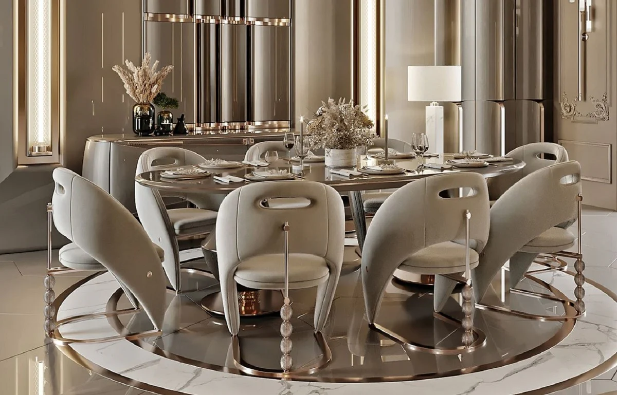 Luxury dining room set gray / dark gray / copper - 1 luxury dining table & 8 luxury dining room chairs - dining room furniture - luxury furniture - luxury furnishings