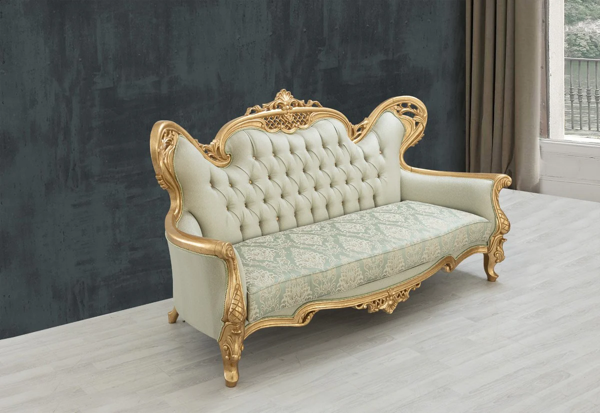 Luxury Baroque Living Room Set Light Green / Gold - 2 Sofas & 2 Armchairs & 1 Coffee Table - Handmade Baroque Living Room Furniture - Noble & Magnificent