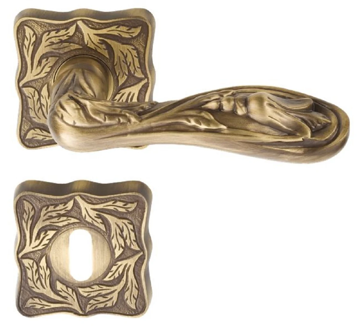 Baroque door handle set brass patinated 13 x H. 5.8 cm - Elegant door handles with square rosettes - Baroque decorative accessories