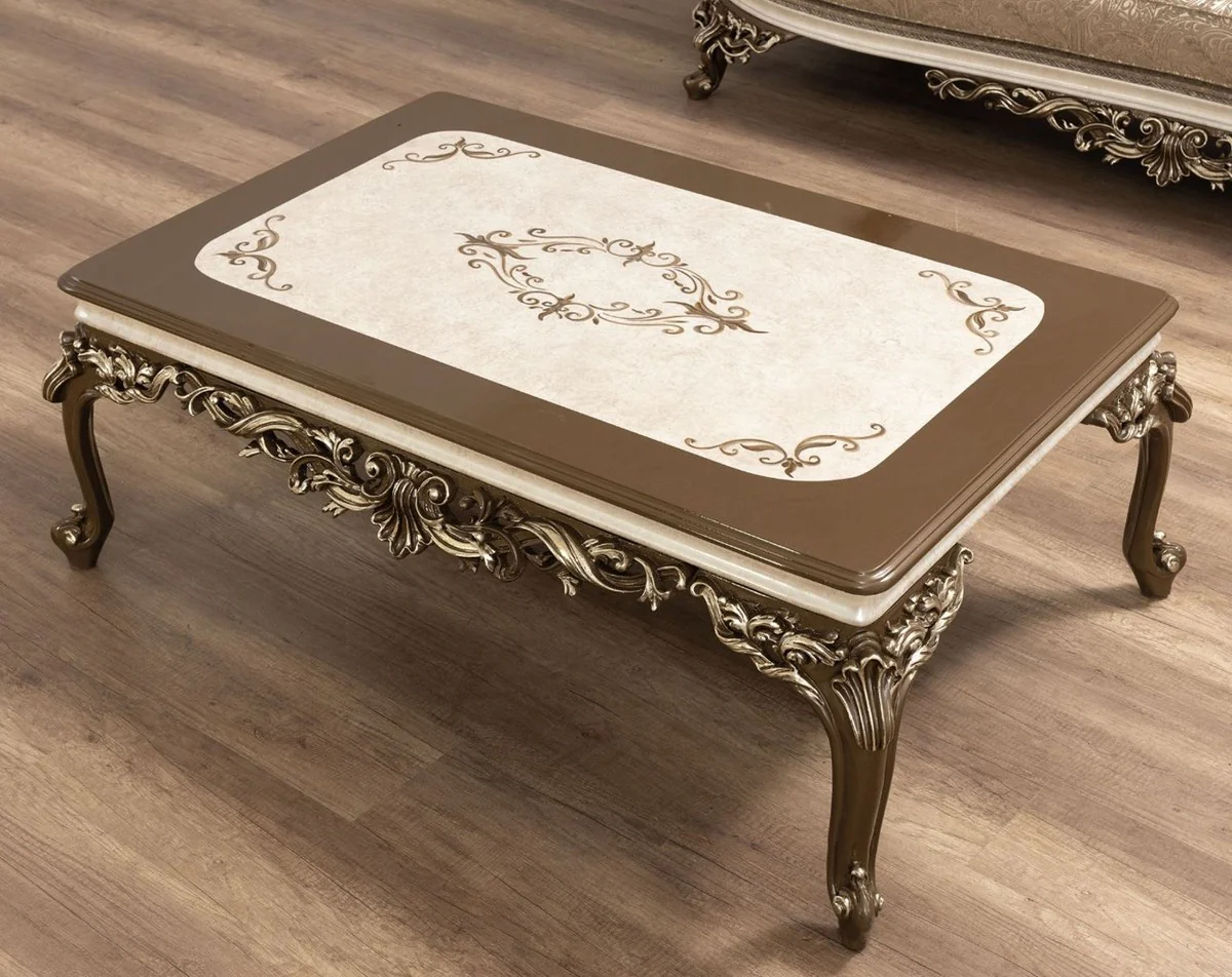 Luxury Baroque Coffee Table Brown / Cream / Gold - Handmade Solid Wood Living Room Table - Baroque Living Room Furniture - Noble & Magnificent