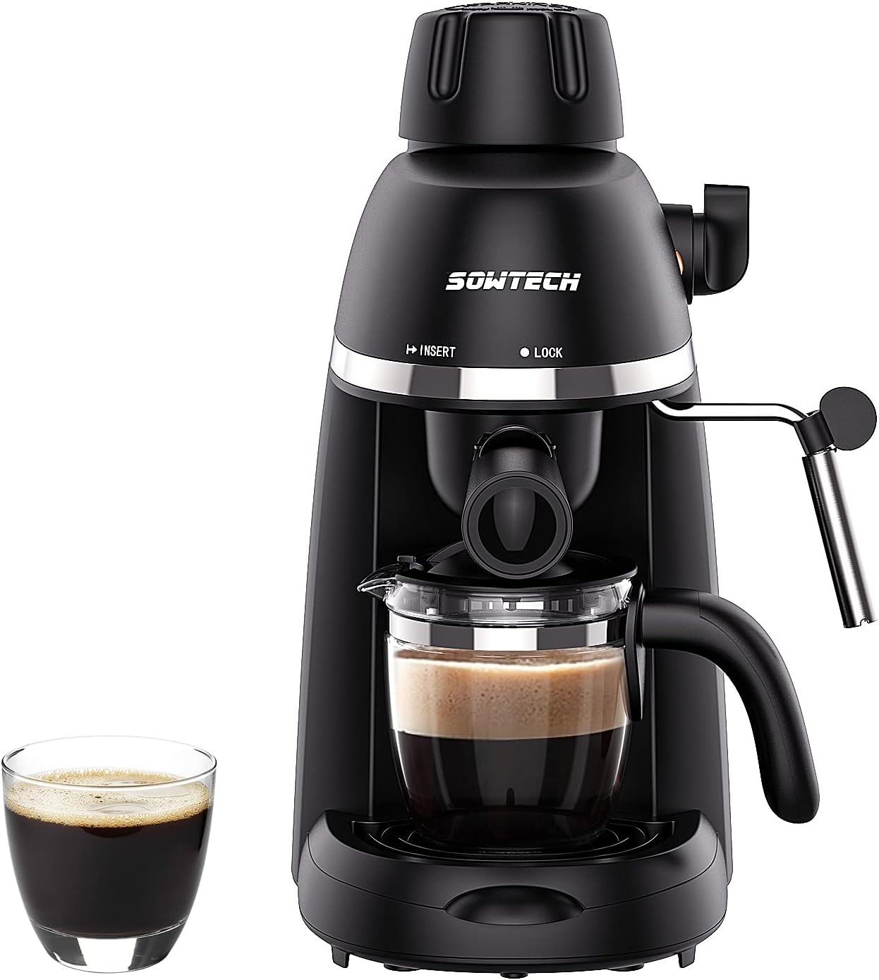 SOWTECH Espresso Kaffeemaschine Cappuccino Latte Maker 3.5 Bar 1-4 Tasse mit Dampfmilch Frother Schwarz