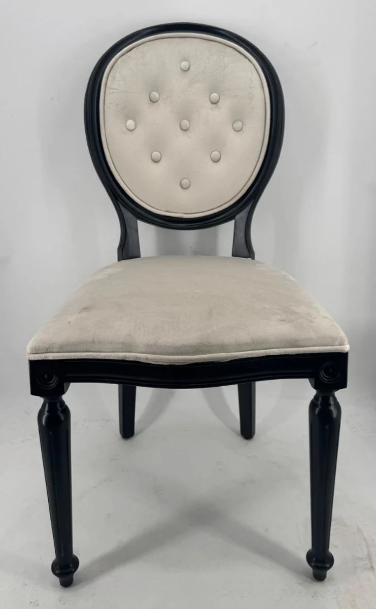 Luxus Barock Esszimmer Stuhl Grau / Schwarz H. 99 cm - Barockstil Esszimmer Möbel