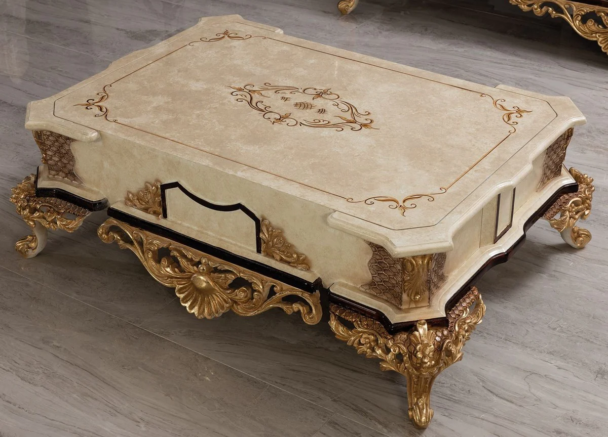 Luxury baroque coffee table cream / beige / black / gold - magnificent baroque style living room table - baroque style living room furniture - baroque furniture - luxury furniture in baroque style