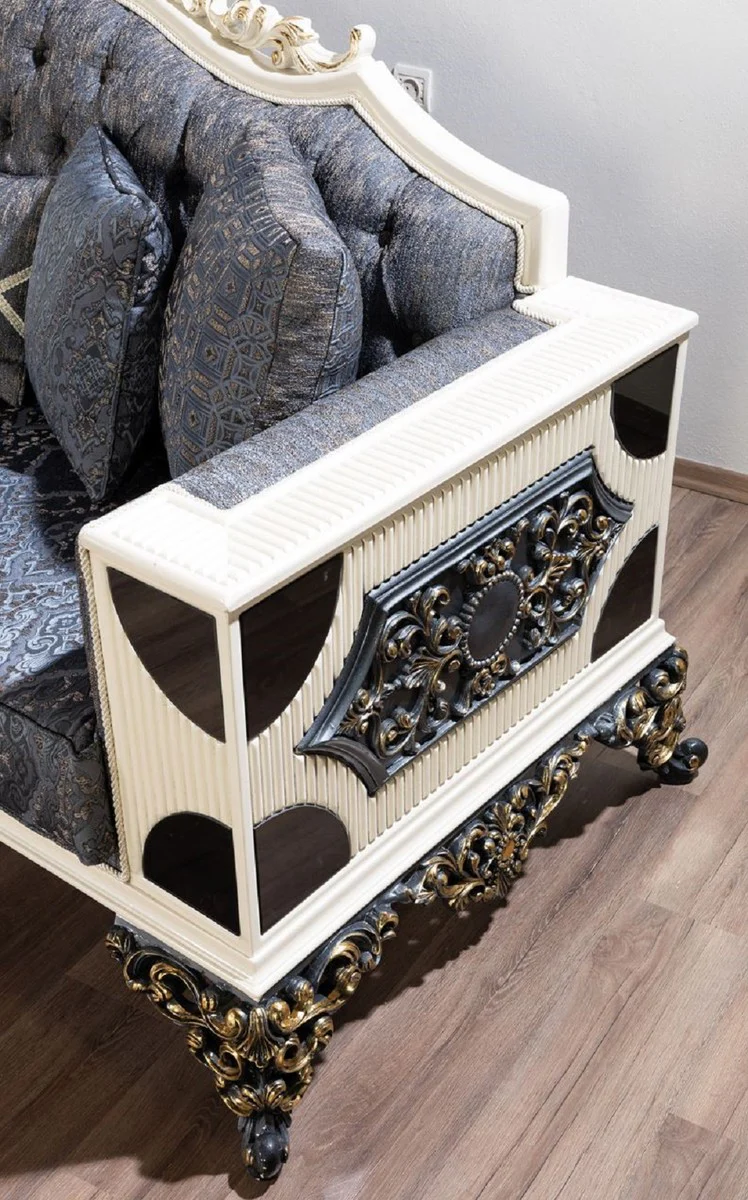 Luxury baroque sofa blue / white / black / gold - baroque style living room sofa with elegant pattern - luxury living room furniture in baroque style - baroque furniture - baroque furnishings