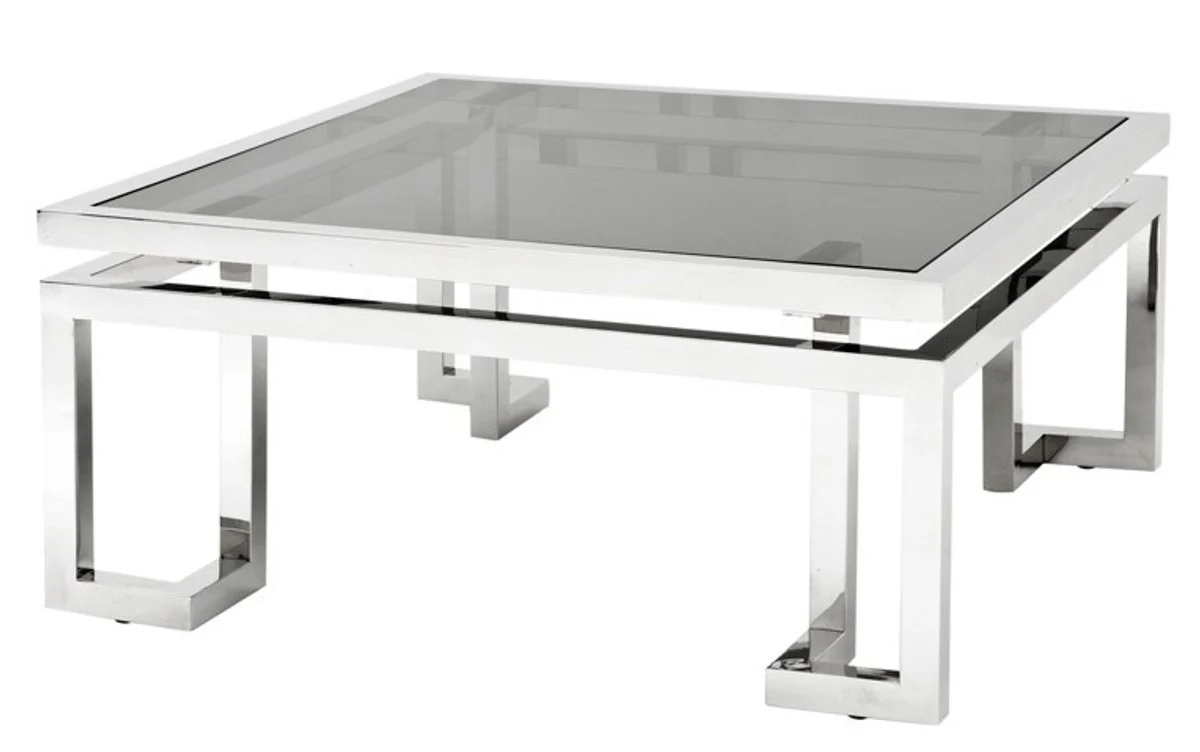 Luxury Art Deco designer coffee table polished stainless steel with smoked glass - luxury collection