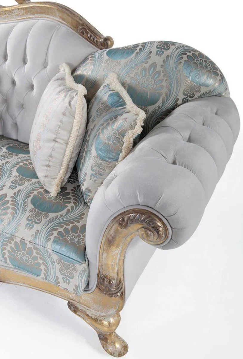 Luxury Baroque Living Room Set Gray / Turquoise / Antique Gold - 2 Sofas & 2 Armchairs & 1 Coffee Table - Living Room Furniture in Baroque Style - Noble & Magnificent