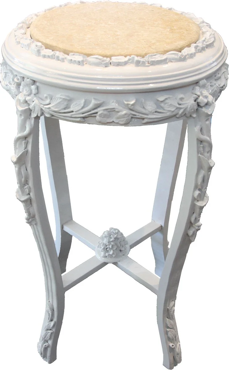 Baroque side table round Flowers white/cream antique look - 71 x 42 cm