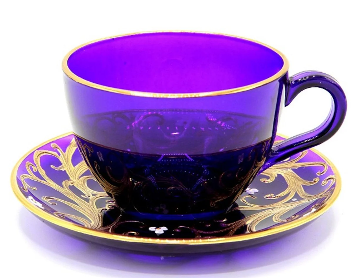 Luxury Baroque Coffee / Tea Cups Set of 6 Purple / Gold - Handmade & Hand-Painted Cups with Saucers - Hotel & Restaurant Accessories - Luxury Quality