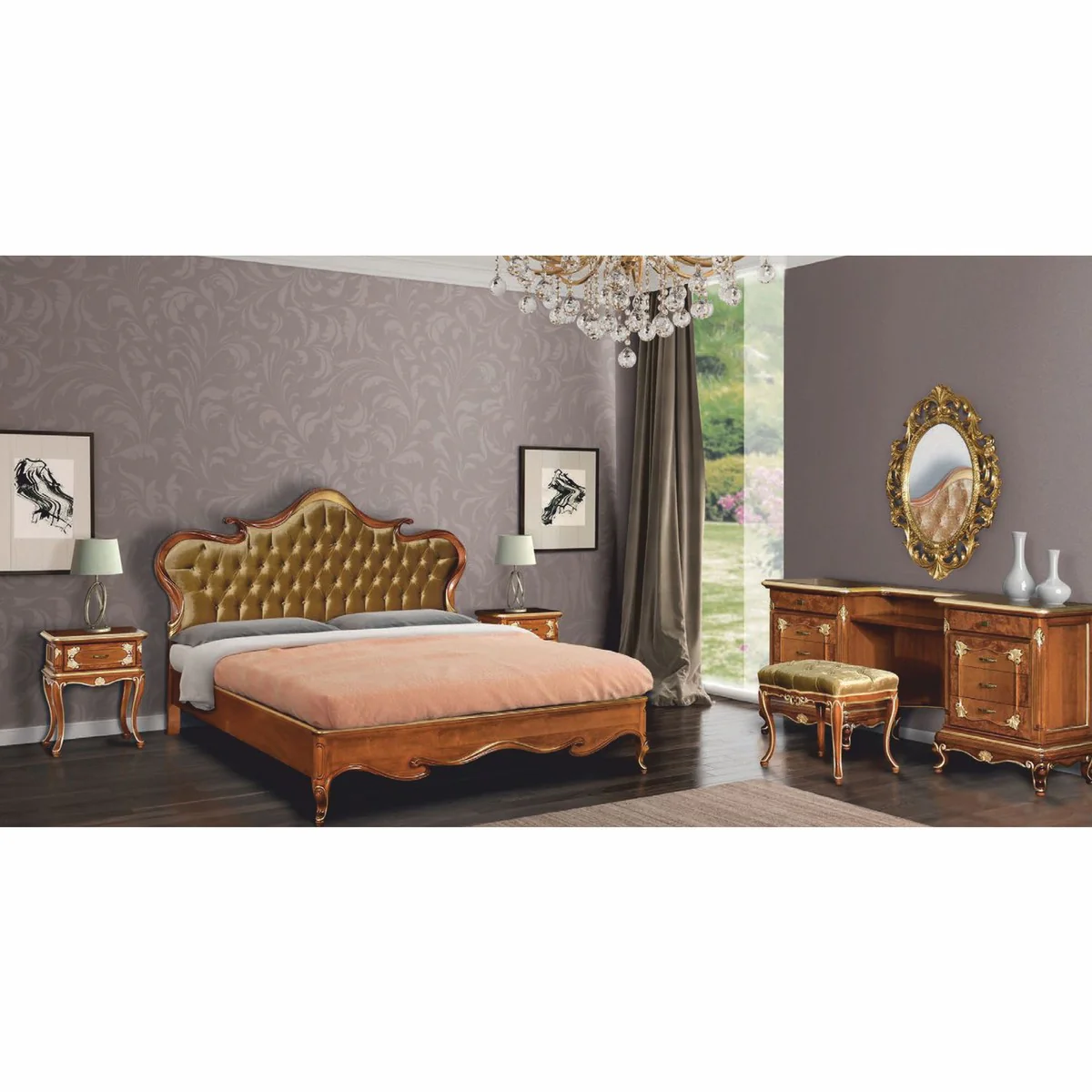 Luxus Barock Schminkkommoden Set Braun / Gold - Barock Möbel - Made in Italy