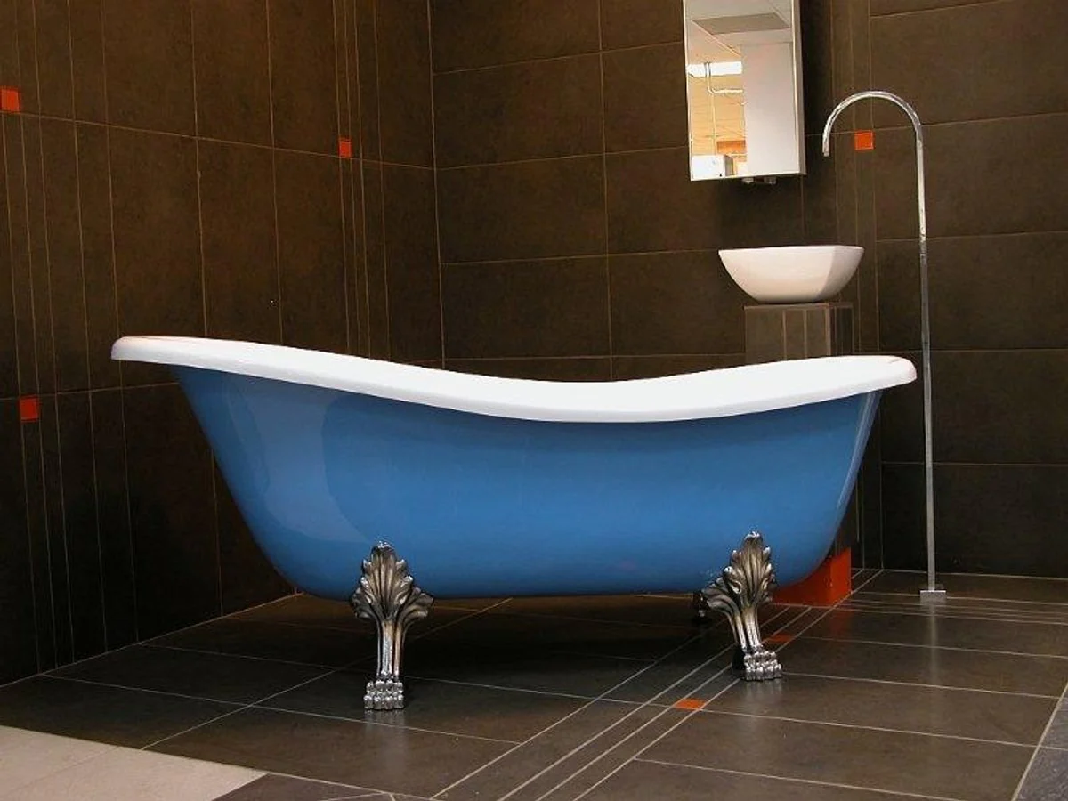Freestanding luxury bathtub Art Nouveau Roma light blue/white/chrome 1470mm - Baroque antique bathroom