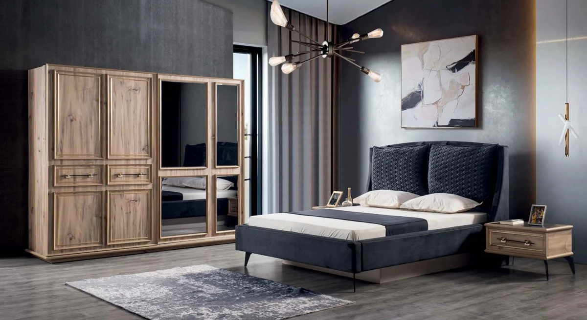 Luxury bedroom wardrobe brown 262 x 72 x H. 216 cm - Modern solid wood wardrobe with 2 sliding doors - Luxury bedroom furniture