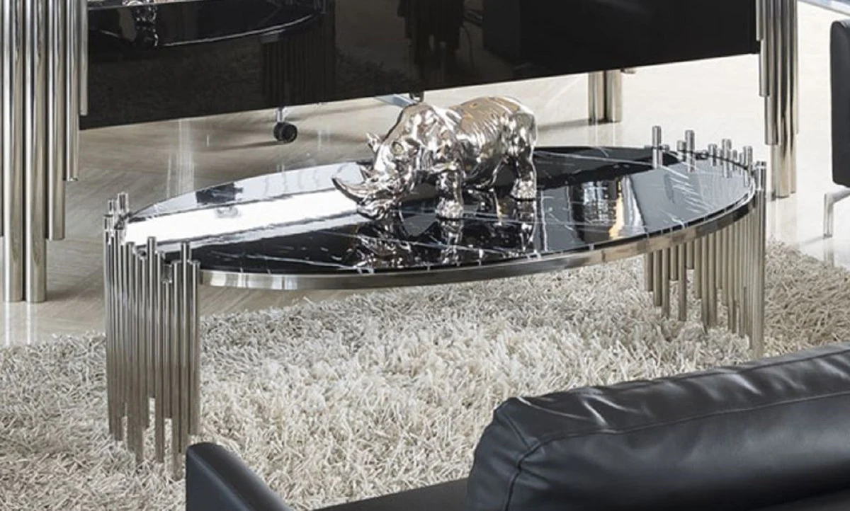Luxury coffee table with artificial marble table top black / silver 140 cm - luxury furniture