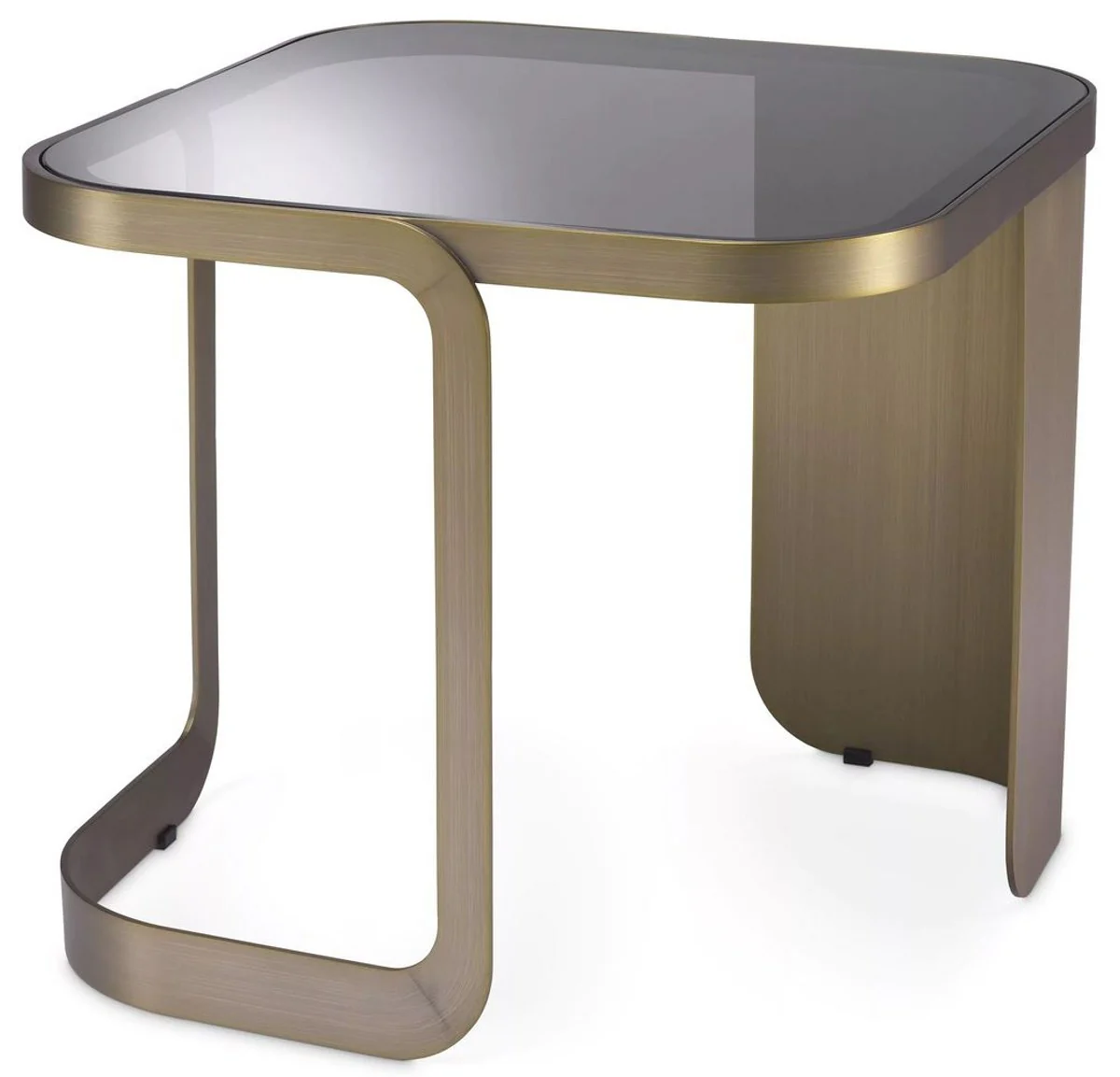 Luxury side table brass / gray 49.5 x 49.5 x H. 45 cm - stainless steel table with glass top - living room furniture - luxury collection