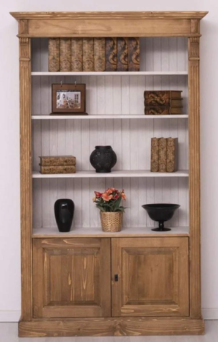 Country house style bookcase brown / gray 120 x 39 x H. 197 cm - solid wood cupboard - living room cupboard - office cupboard - country house style furniture