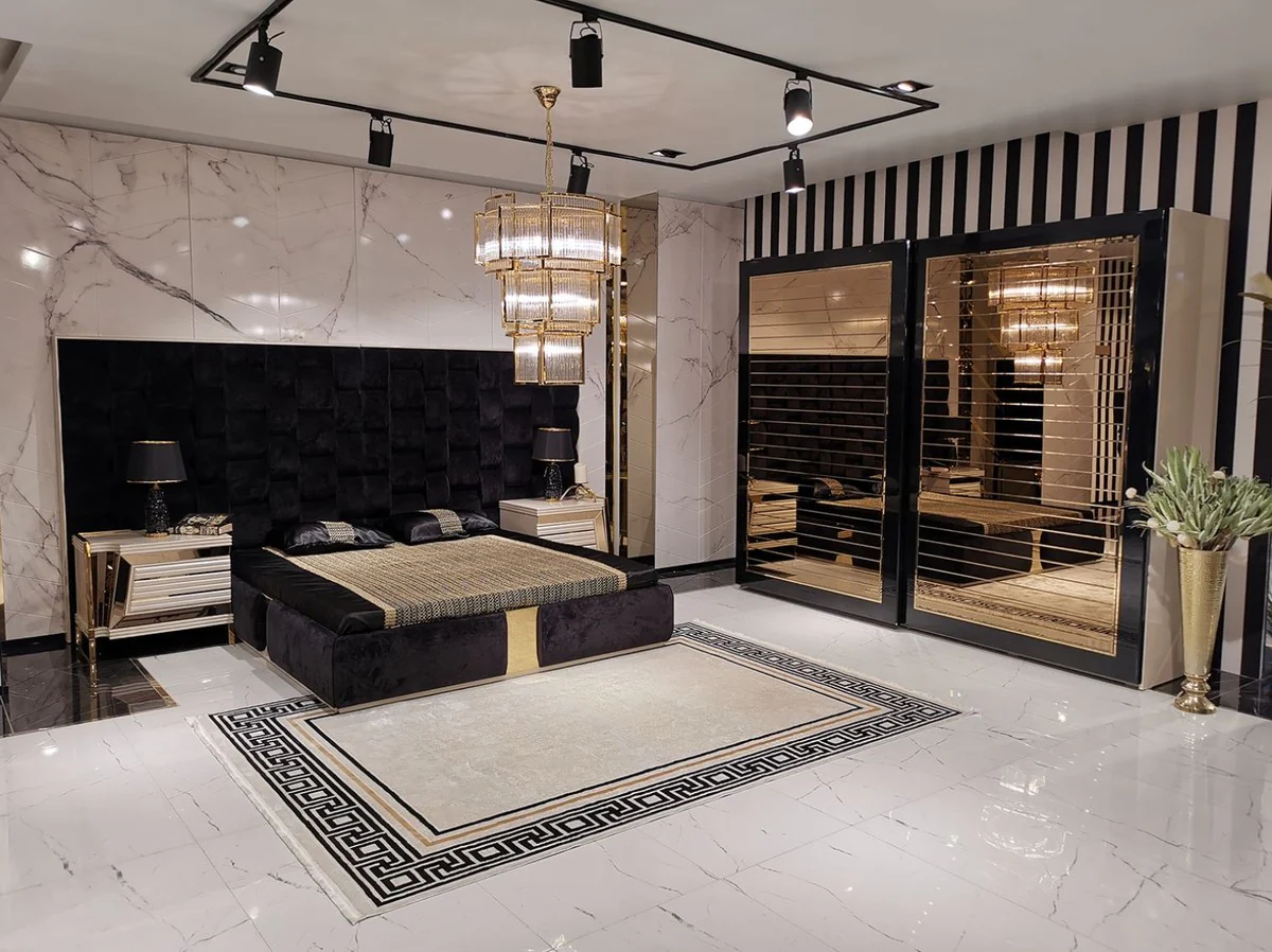 Luxury Bedroom Wardrobe Beige / Black / Gold - Modern Mirrored Wardrobe with 2 Sliding Doors - Luxury Bedroom & Hotel Furniture