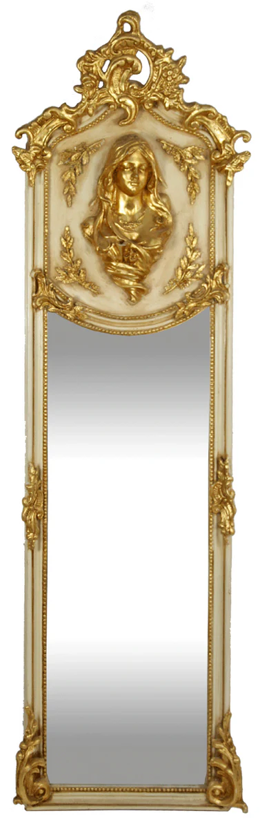 Luxury baroque wall mirror Madonna cream / gold 55 x H. 175 cm - solid and heavy - antique style mirror