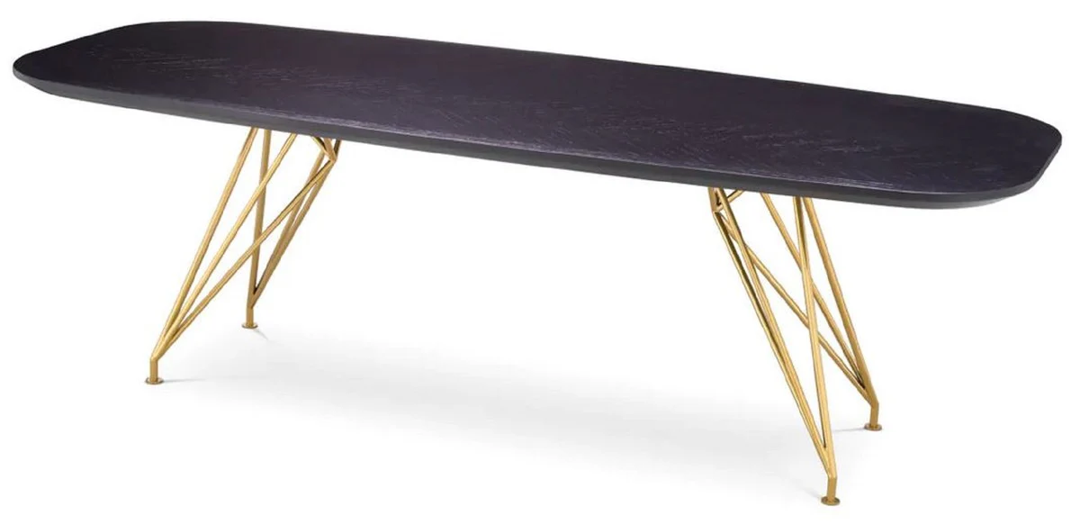 Luxury dining table black gray / brass 240 x 99.5 x H. 76.5 cm - Rectangular kitchen table with solid wood table top - Dining room furniture - Kitchen furniture - Luxury furniture - Luxury furnishings