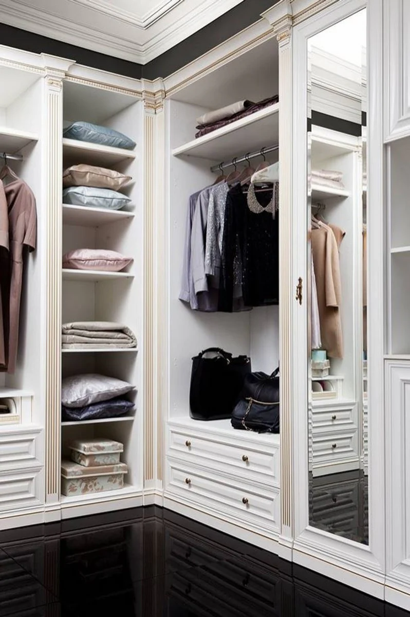 Luxury baroque wardrobe white / gold - open walk-in solid wood wardrobe - elegant bedroom wall unit - hotel furniture - bedroom furniture - luxury quality