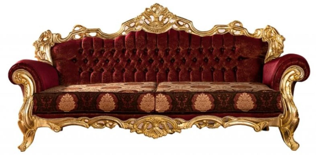 Luxury Baroque Sofa Bordeaux Red / Gold - Magnificent Living Room Sofa with Elegant Pattern - Baroque Living Room Furniture