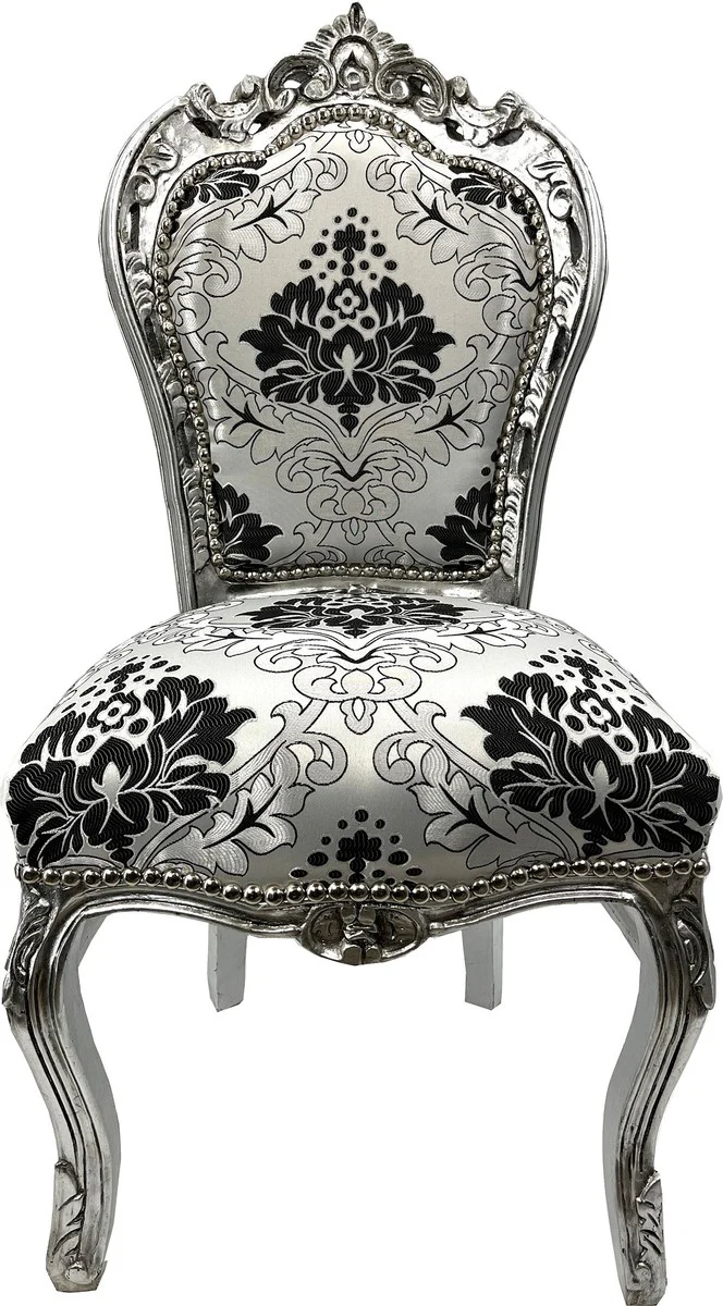 Baroque Dining Room Chair Silver Pattern / Silver - Handmade Antique Style Chair with Elegant Pattern - Dining Room Furniture in Baroque Style - Baroque Furniture