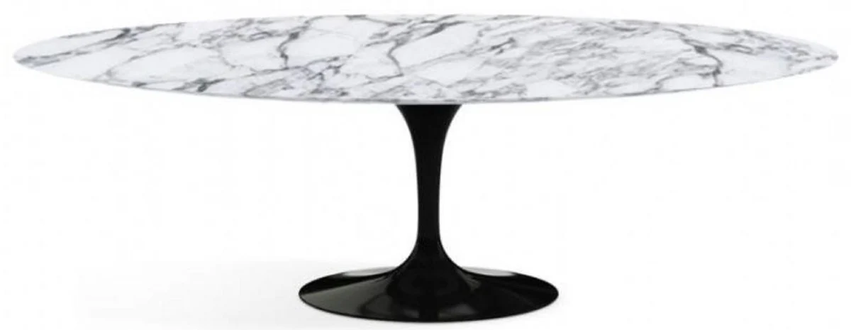 Luxury dining table white / black 200 x 122 x H. 74 cm - Oval kitchen table with Carrara marble table top - Luxury dining room furniture