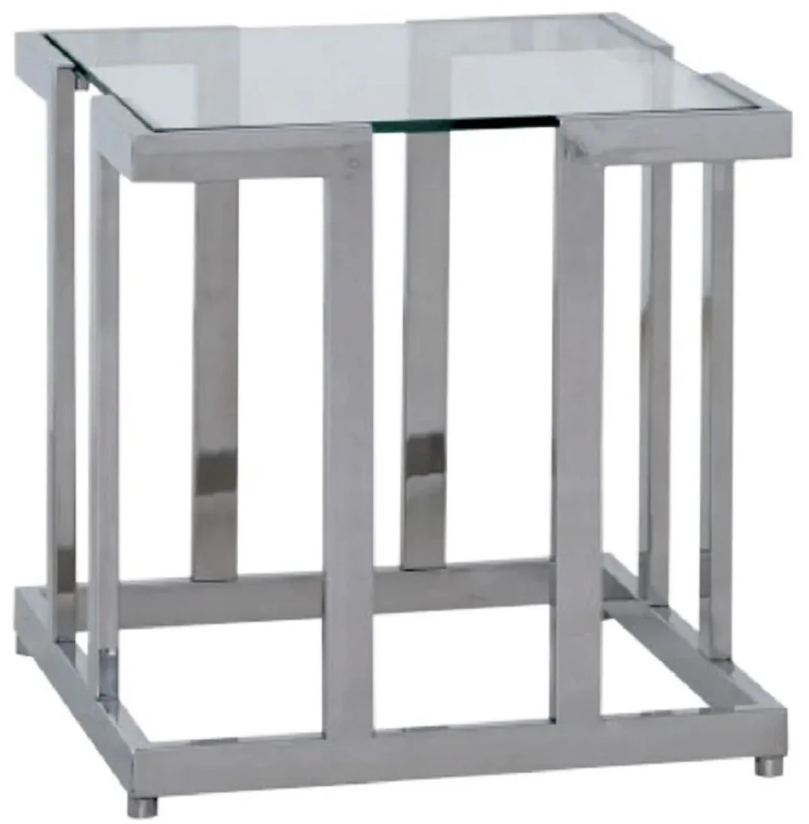 Luxury side table silver 60 x 60 x H. 55 cm - Square metal table with glass top - Living room furniture - Luxury furniture