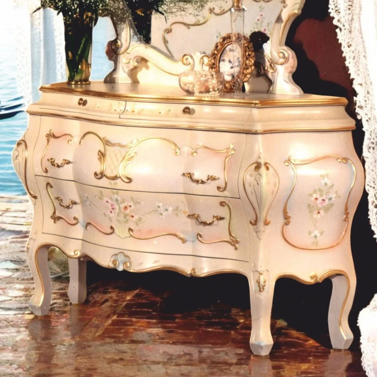 Luxury Baroque Bedroom Chest of Drawers with 4 Drawers Ivory / Gold - Made in Italy