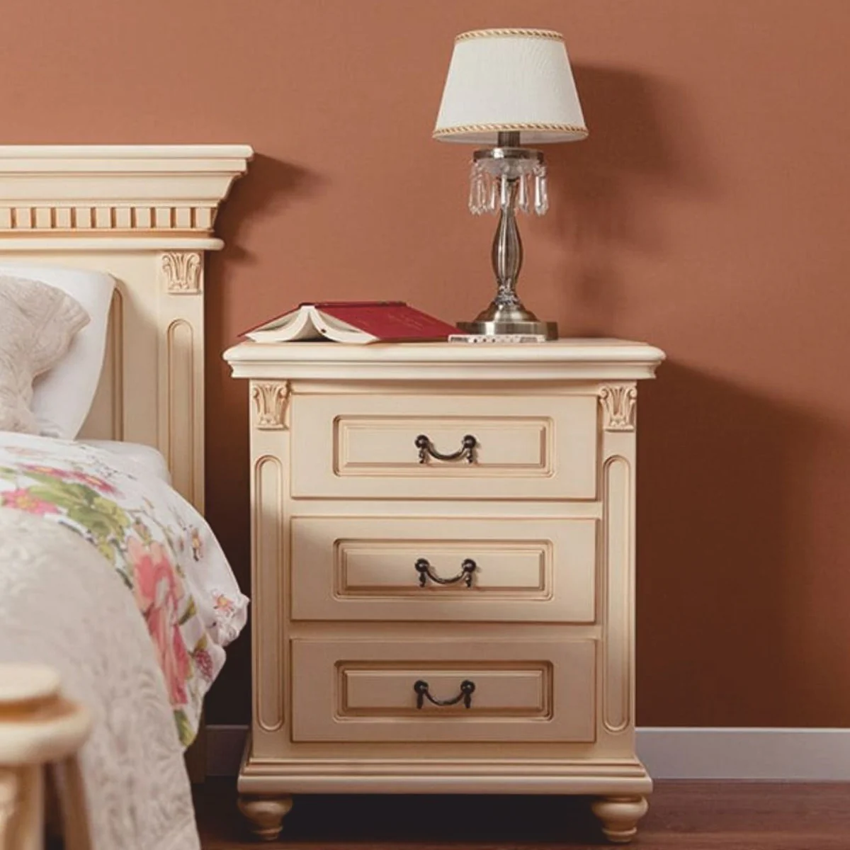 Luxury baroque night dresser with 3 drawers cream H. 70 cm - Baroque furniture