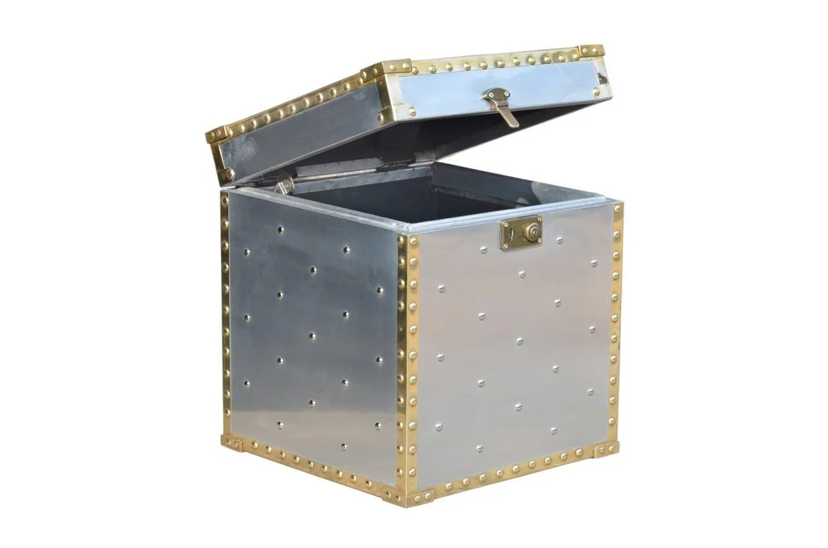 Luxury Designer Aluminum Side Table / Chest - Art Deco Vintage Aviator Furniture - Suitcase Chest