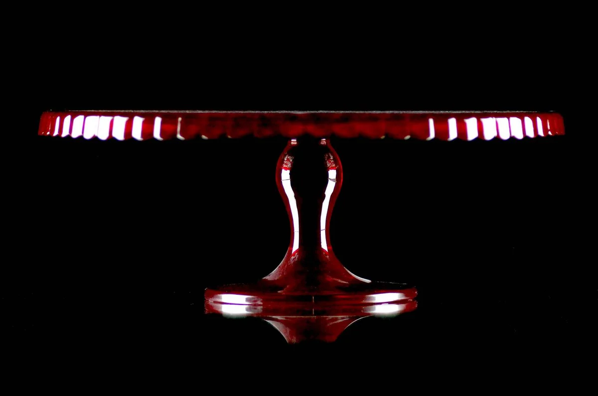 Luxury cake plate red / silver Ø 32 x H. 12 cm - Handmade and hand-engraved glass cake plate - Hotel & Restaurant Accessories - Luxury quality