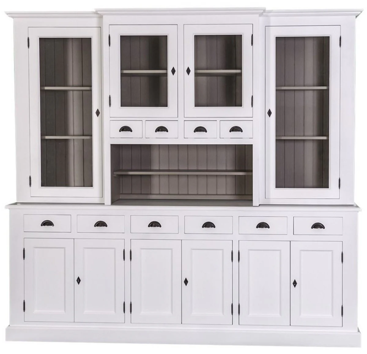 Country house style kitchen cabinet white / gray 244 x 45 x H. 225 cm - 2-part kitchen cabinet with 10 doors and 10 drawers