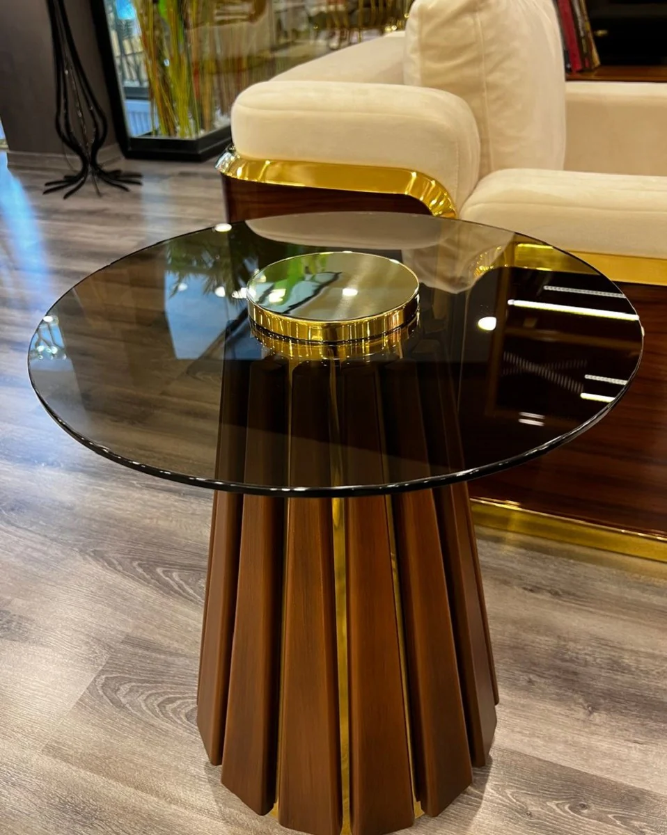 Luxury side table brown / gold Ø 50 x H. 60 cm - Round table with glass top - Living room furniture - Luxury furniture - Hotel furniture - Luxury collection