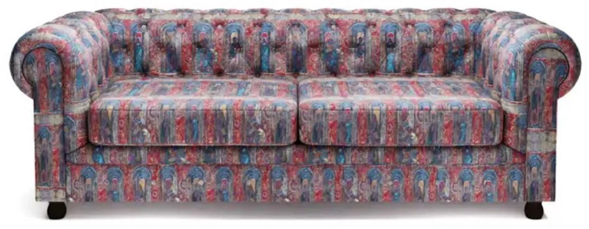 Luxury Chesterfield velvet sofa multicolored / black 220 x 96 x H. 78 cm - Living room sofa - Hotel sofa - Living room furniture - Chesterfield furniture - Luxury furniture - Luxury furnishings