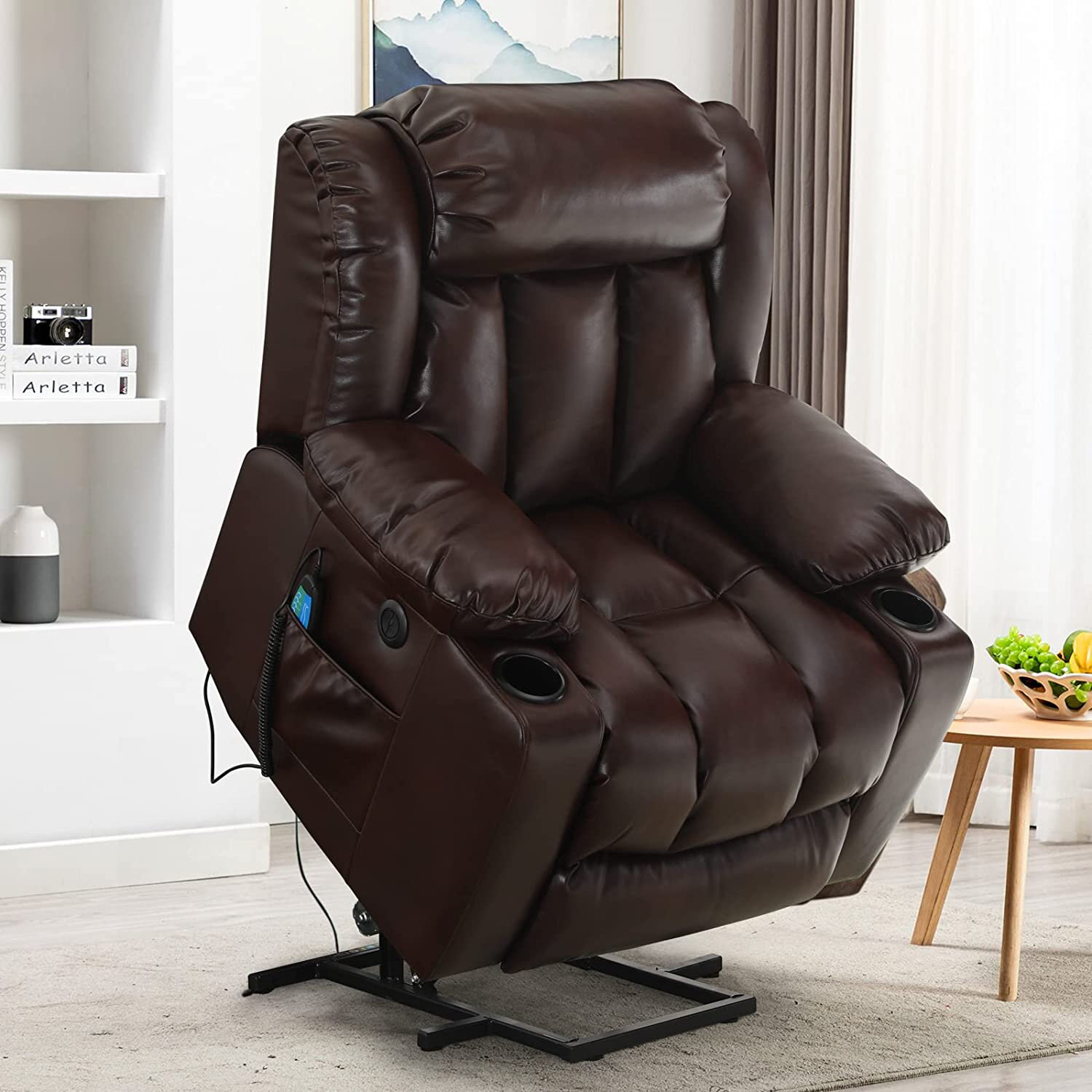 MCombo Large Lay Flat Dual Motor Power Lift Recliner Stuhl Sofa mit Massage und Hitze, USB-Ports, Cup-Halter, erweiterte Fußstütze!