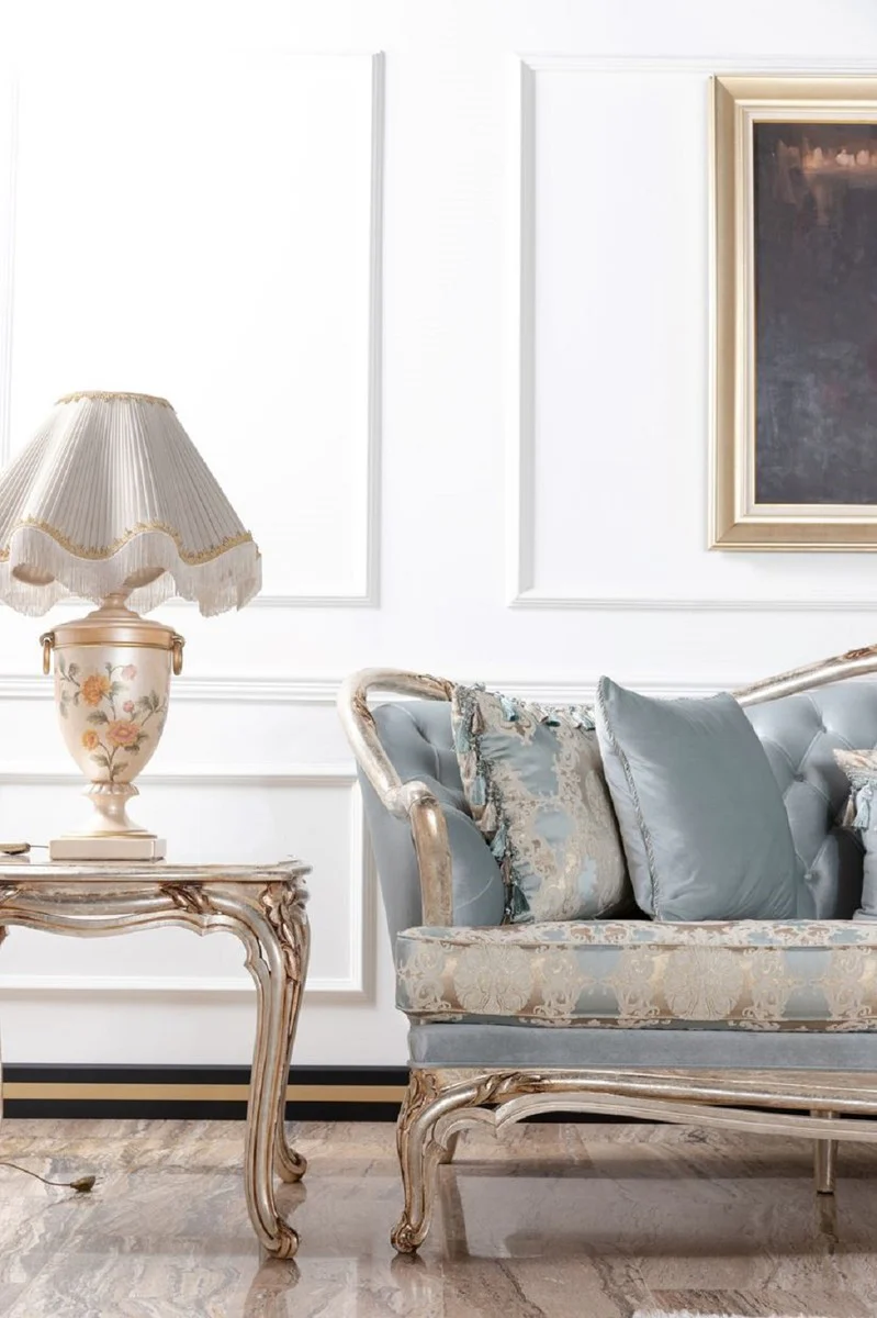 Luxury Baroque Sofa Light Blue / Silver / Gold - Handmade Living Room Sofa in Baroque Style - Baroque Living Room Furniture