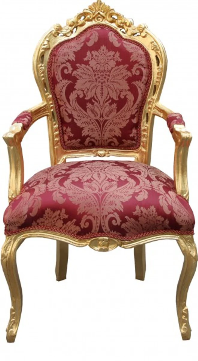 Baroque Dining Chair Bordeaux Pattern / Gold with Armrests - Limited Edition