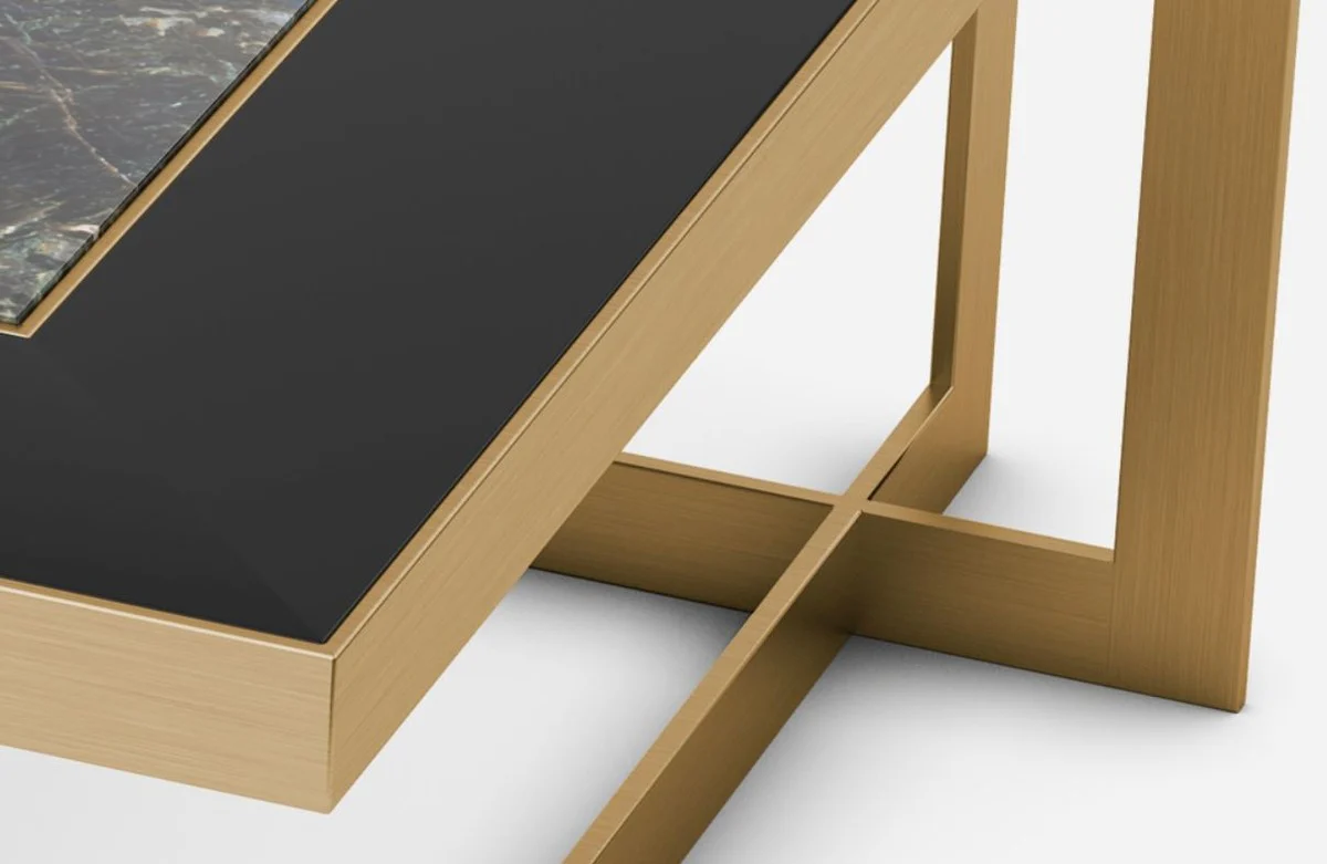 Luxury coffee table brass / blue-black / black 93 x 93 x H. 40 cm - Modern square living room table with granite top & glass top - Luxury living room furniture