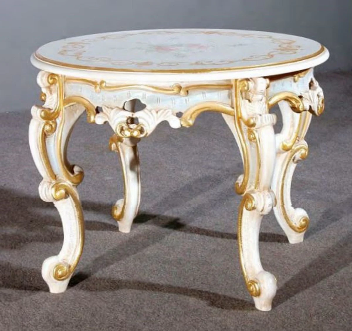 Luxury Baroque side table white / multicolored / gold Ø 60 x H. 48 cm - Magnificent solid wood table - Baroque living room & hotel furniture - Luxury quality - Made in Italy