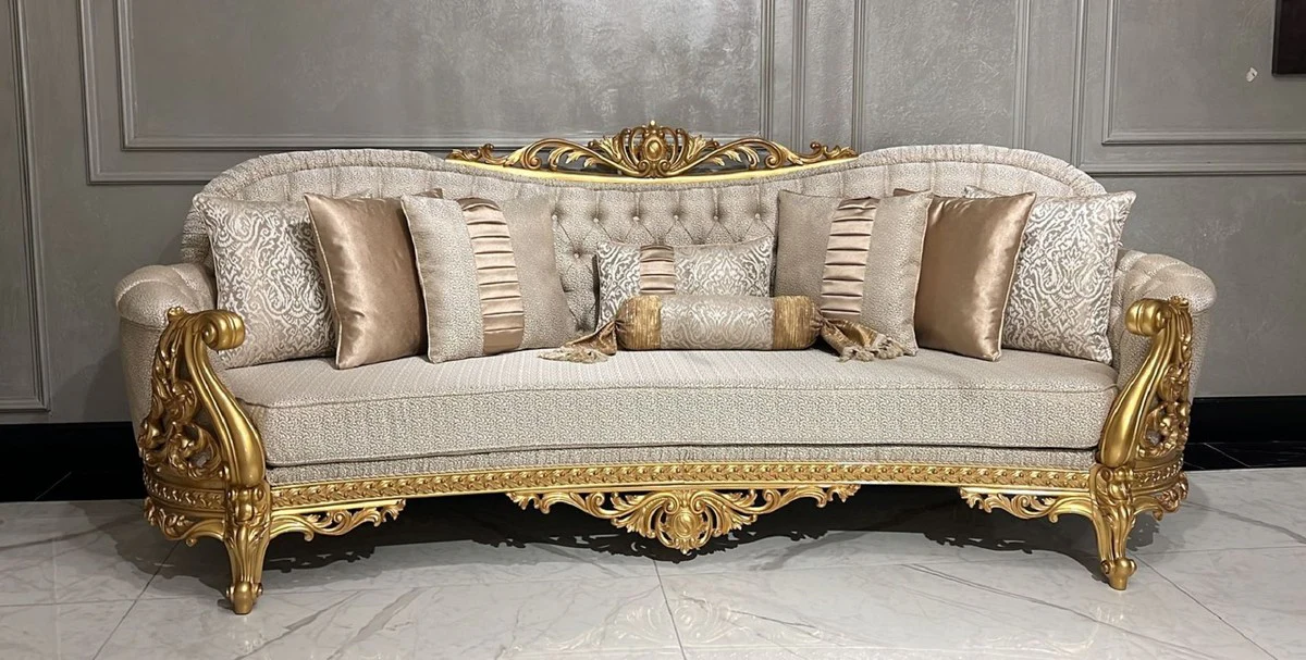 Luxury Baroque Living Room Sofa Gold Pattern / Gold - Magnificent Baroque Style Sofa - Luxury Living Room Furniture in Baroque Style - Baroque Furniture - Noble & Magnificent