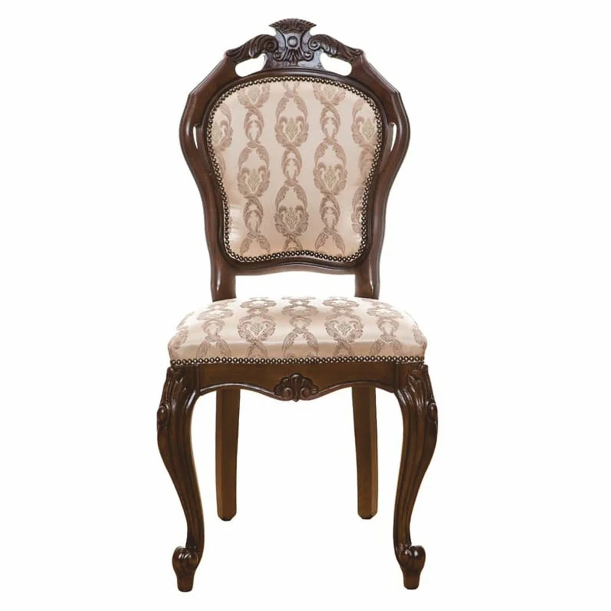 Luxury Baroque Dining Room Chair Beige / Dark Brown H. 107 cm - Baroque Furniture