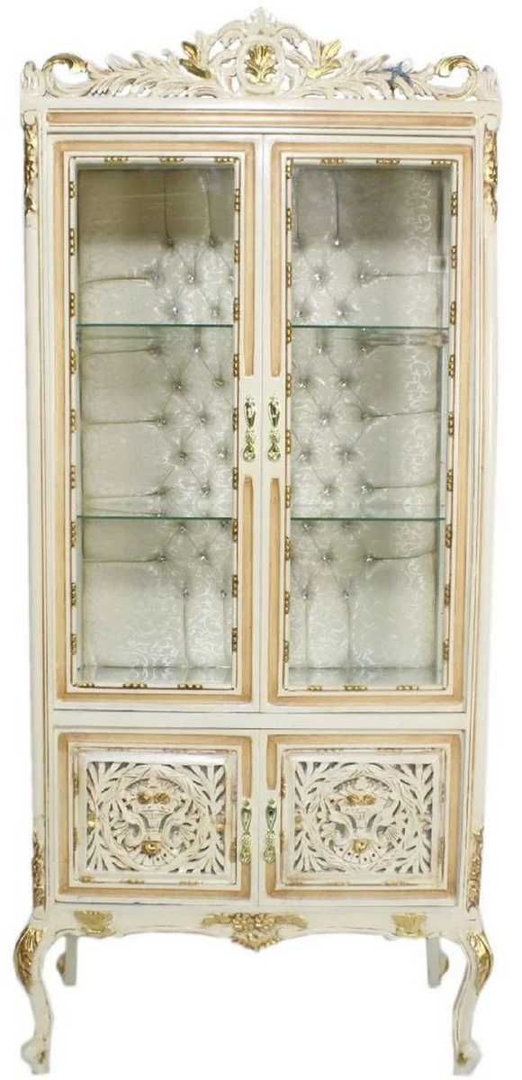 Baroque display cabinet cream / beige / gold 100 x 40 x H. 170 cm - Magnificent baroque display cabinet with 2 glass doors beautiful decorations and rhinestones