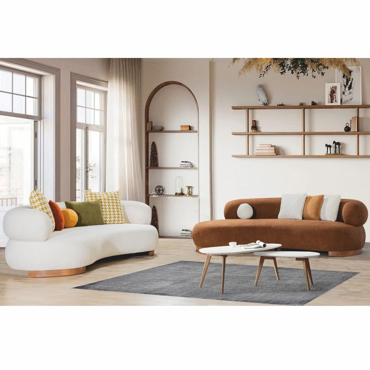 Luxus Sofa Weiß / Braun 255 cm - Wohnzimmer & Hotel Möbel