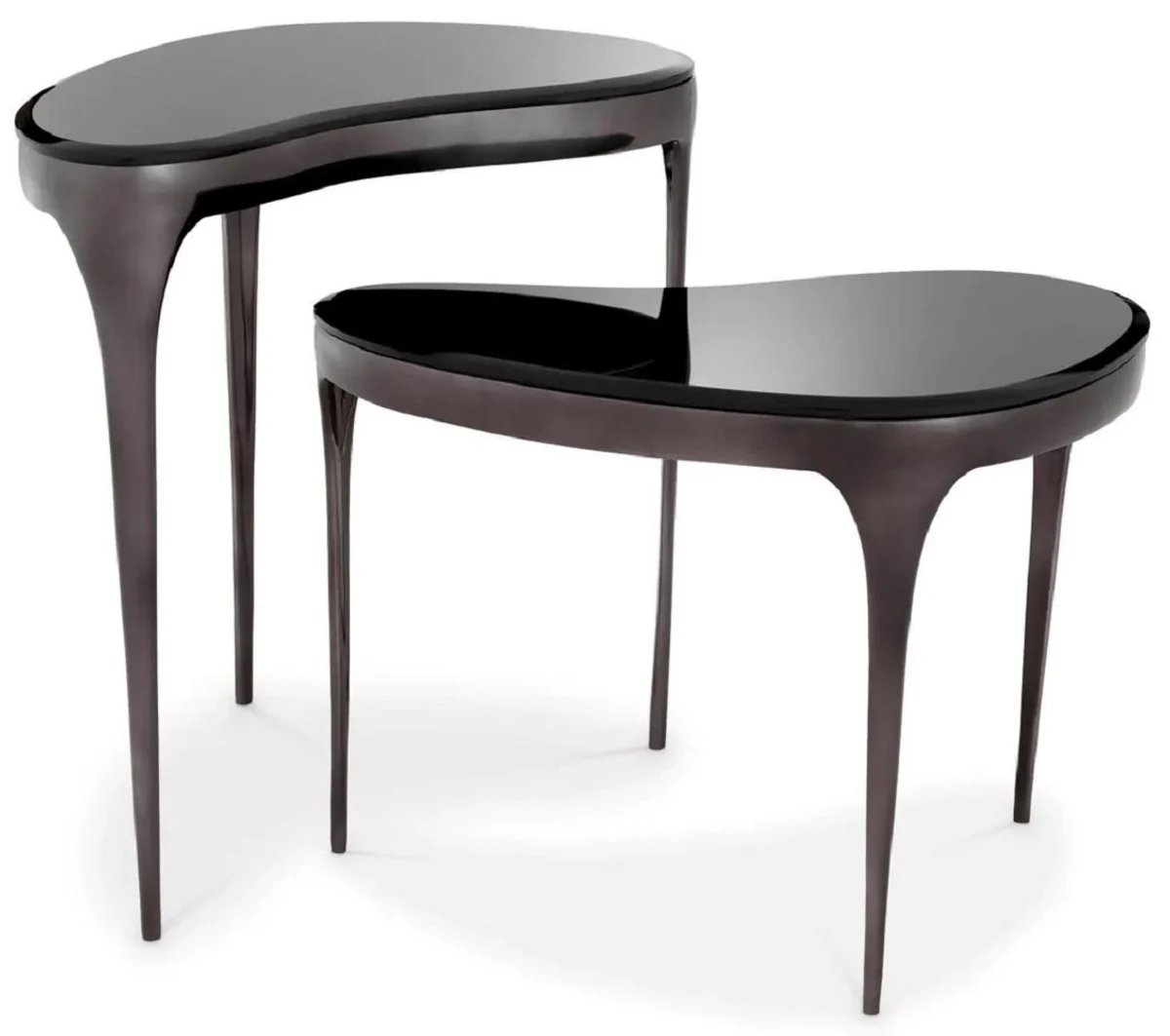 Luxury side table set silver black / black - 2 aluminum tables with glass tops - living room furniture - hotel furniture - luxury furniture - luxury furnishings - furniture luxury